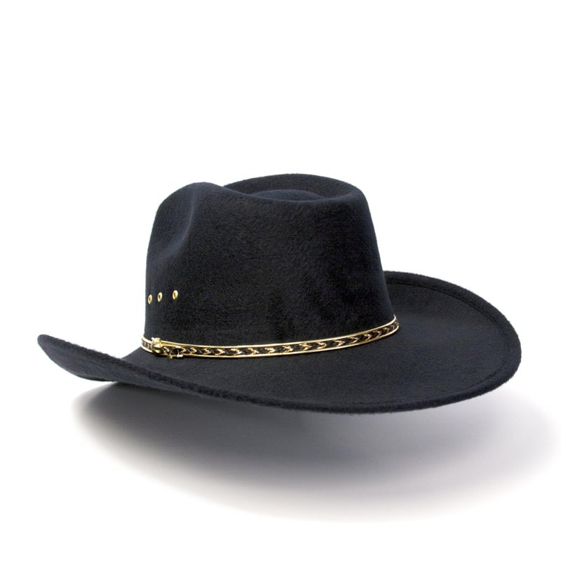 Western Express Kids Felt Finish Pinch Front Cowboy Hat - Cowgirl, Toddler, Baby & Kids Cowboy Hat with Gold Band (US, Alpha, One Size, Black) - Image 3